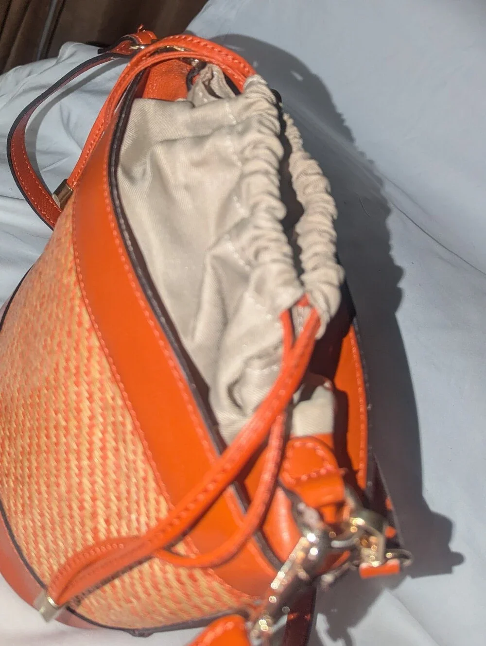 Divina Firenze Orange Woven Bucket Crossbody Bag.Made In Italy